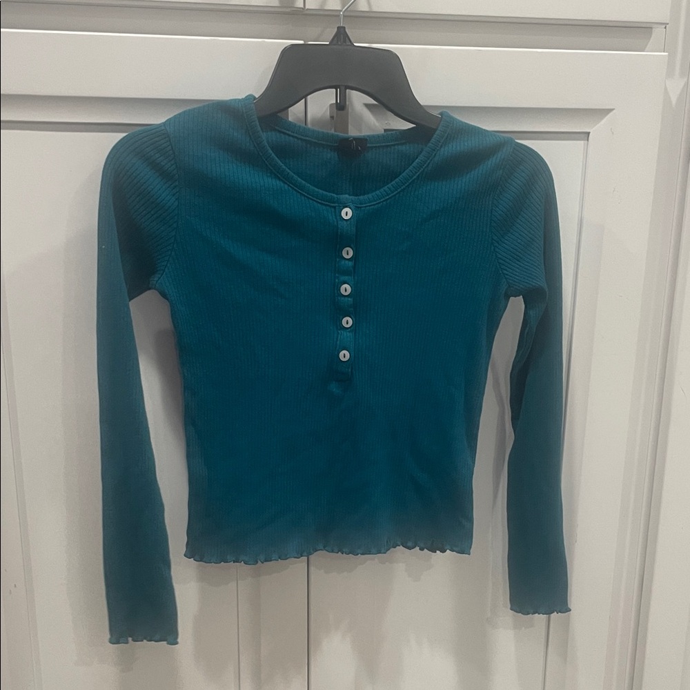 Art Class Teal Buttoned Long Sleeve Tee